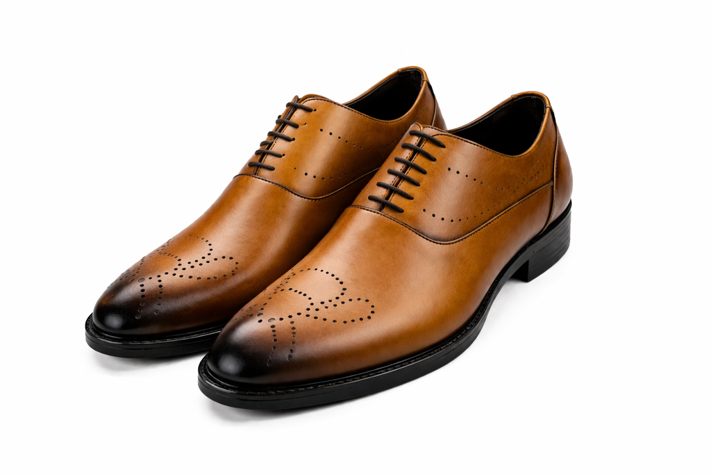 Men’s Semi Brogue Derby Shoes | Vegan Leather - Tan