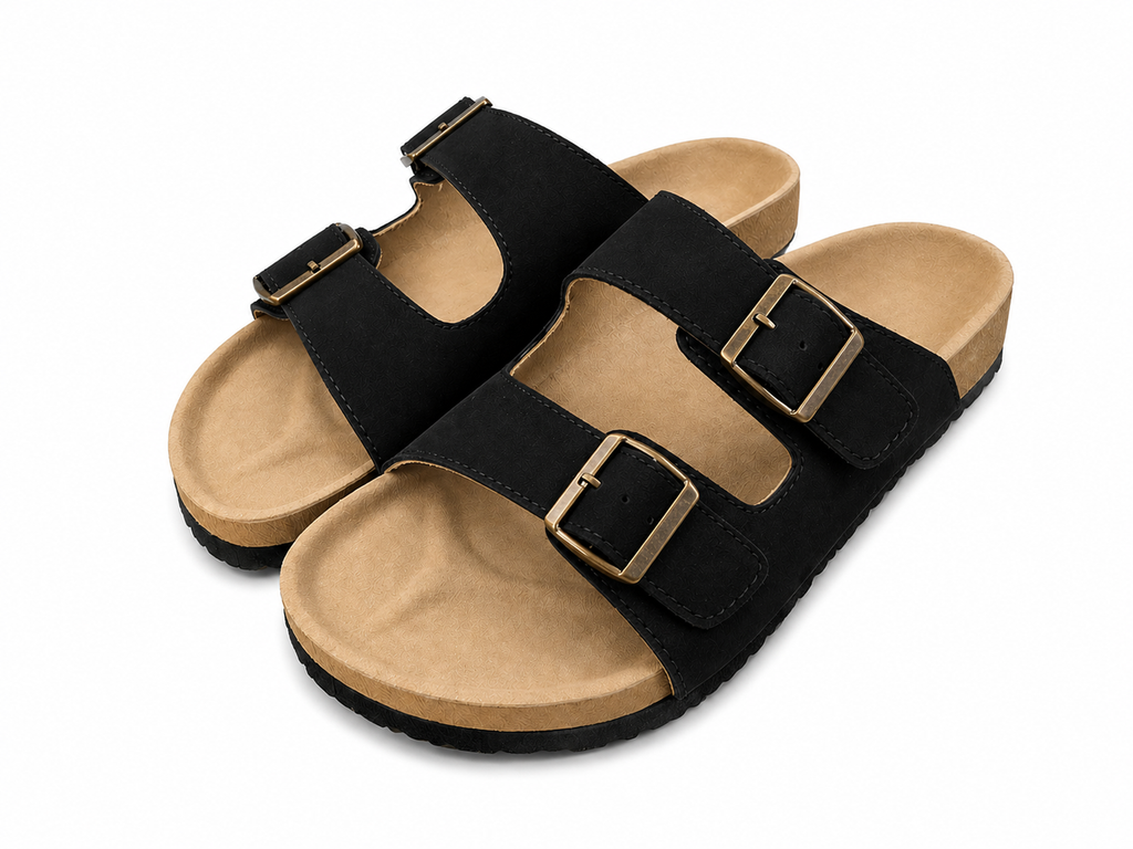 Men’s Double Strap Sandals | Vegan Leather – Black